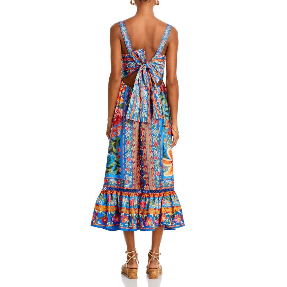 FARM Rio Vibrant Blue Floral Midi Dress with Orange & Pink Blooms - Picture 3 of 16